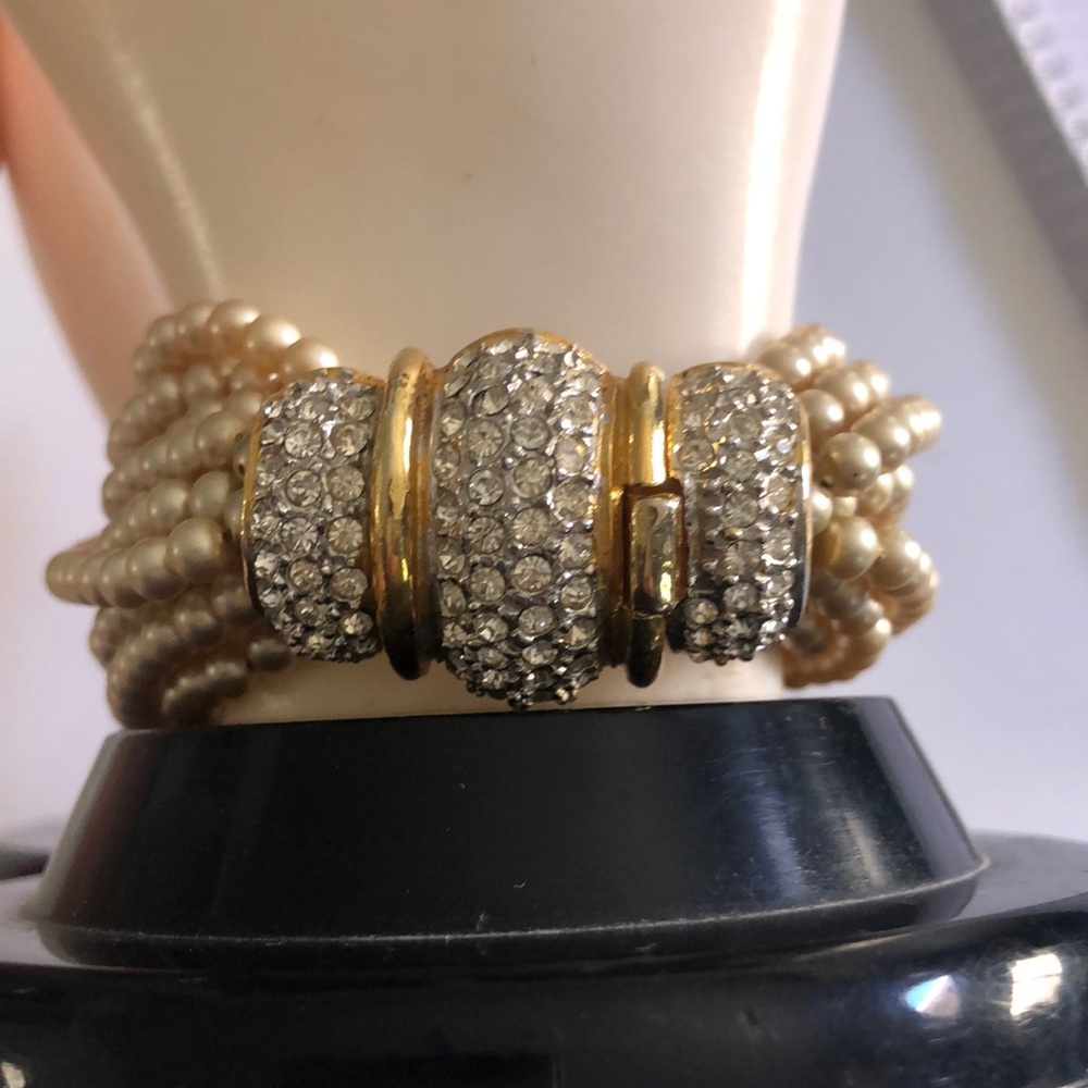 Vintage Kenneth j Lane rhinestone 12 strand pearl bracelet